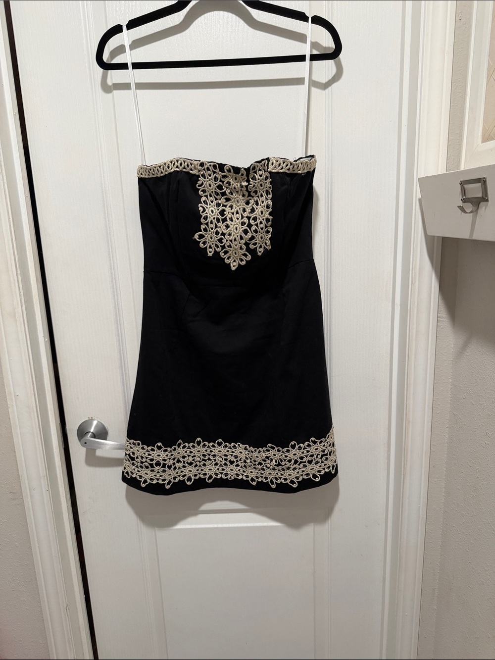 Mud Pie Black Strapless Mini Dress with Cream Lace Accents